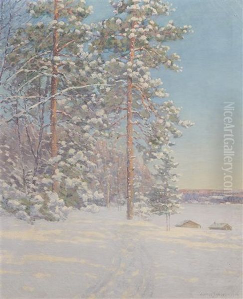 Snowpath Into Forrest Oil Painting by Alfred Jansson