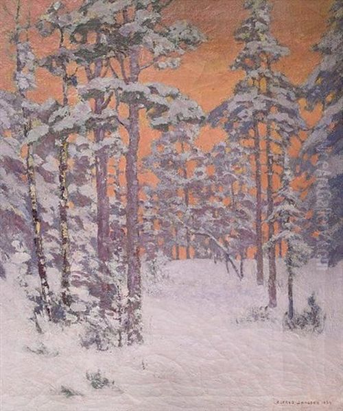 Winter In The Woods Oil Painting by Alfred Jansson