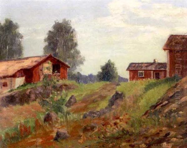 Midwestern Farm Scene Oil Painting by Alfred Jansson