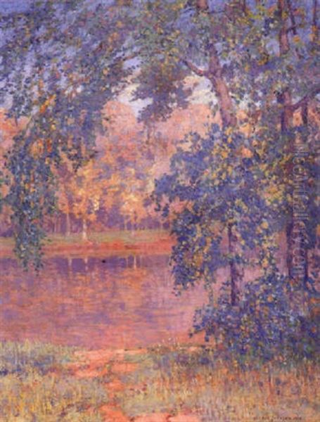 View Along The River, Spring Oil Painting by Alfred Jansson