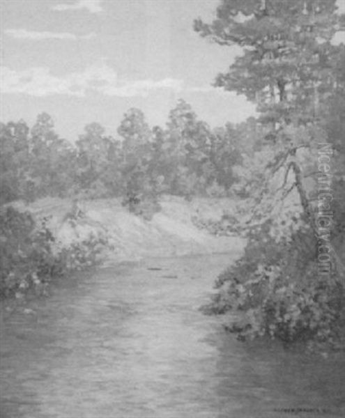 River Landscape Oil Painting by Alfred Jansson