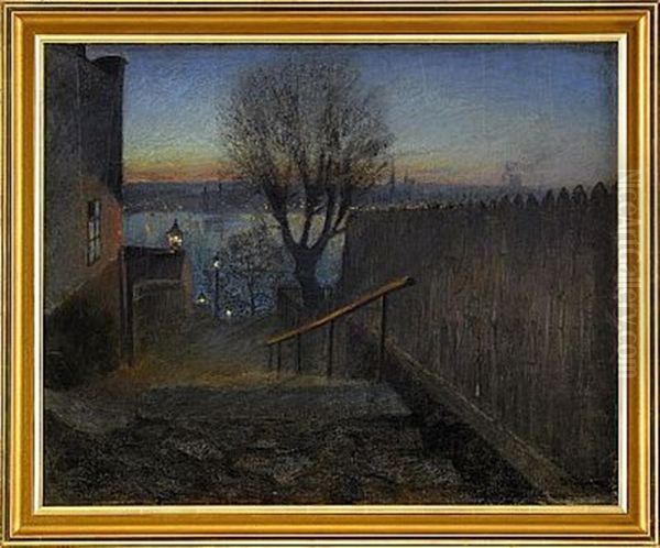 Utsikt Fran Kattgrand - Bastugatan, Stockholm Oil Painting by Eugene Fredrik Jansson