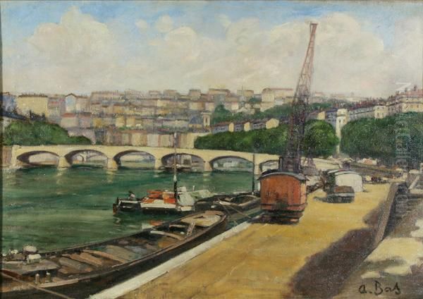 Steam Shovels Along Theseine Oil Painting by Adrien Bas