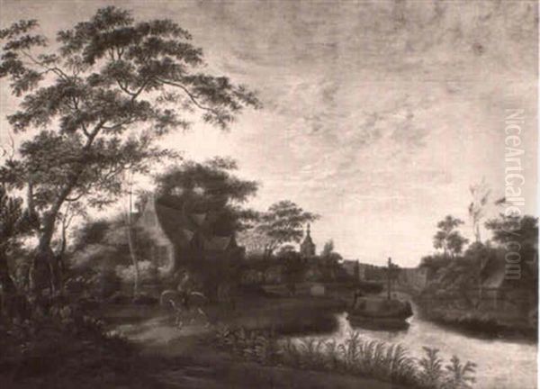 Landscape With A Canal, A Trekvaart And Fifures Oil Painting by Johannes (Janssonius) Jansson