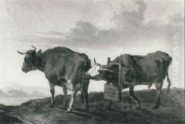 Cattle In A Landscape Oil Painting by Johannes (Janssonius) Jansson