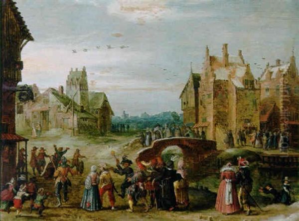 A Carnival Procession In A Village Street On Shrove Tuesday Oil Painting by Govert (Mynheer) Jansz