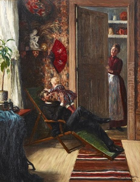 Familjeidyll Oil Painting by Nils Gustaf Janzon