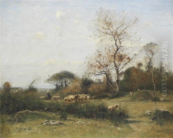 A Shepherdess With Her Flock Oil Painting by Louis Aime Japy