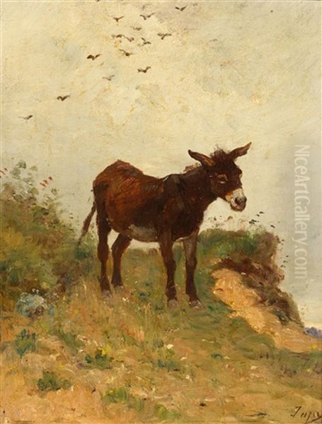 A Donkey In A Landscape Oil Painting by Louis Aime Japy