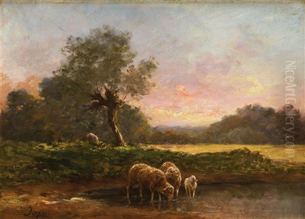 Moutons Au Crepuscule Oil Painting by Louis Aime Japy