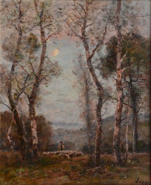 Berger Et Son Troupeau En Foret Oil Painting by Louis Aime Japy