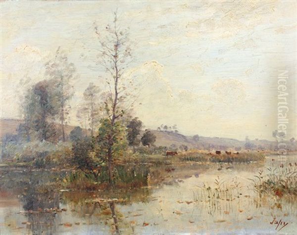 Vaches Pres D'un Etang Oil Painting by Louis Aime Japy