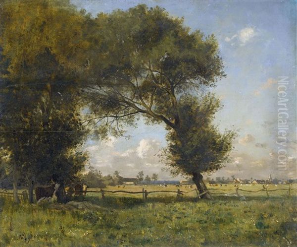 Kuhe Auf Sommerlicher Wiese Oil Painting by Louis Aime Japy