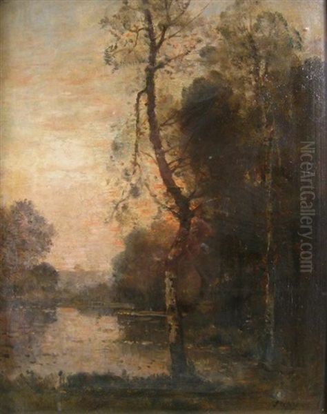 River Scene Oil Painting by Louis Aime Japy