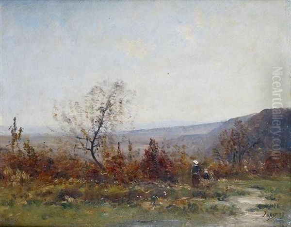 Mere Et Enfant Dans Un Paysage D'automne Oil Painting by Louis Aime Japy