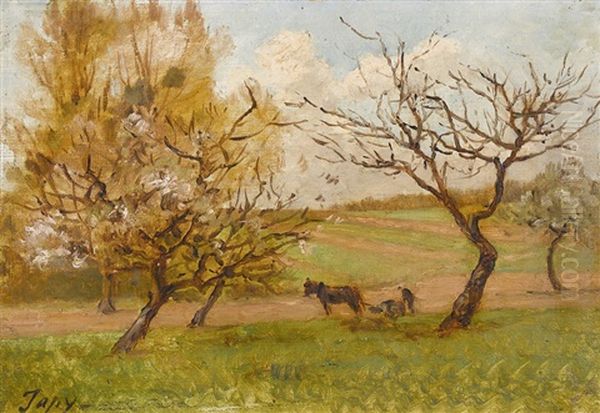 Ackerlandschaft Mit Pflugendem Bauern Oil Painting by Louis Aime Japy