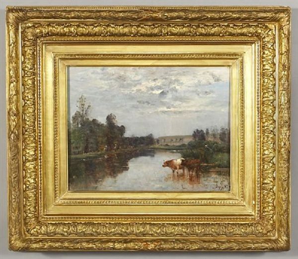 A Pastoral Landscape Oil Painting by Louis Aime Japy