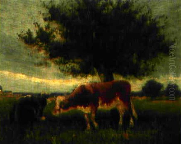 Zwei Kuhe Unter Einem Obstbaum Oil Painting by Louis Aime Japy