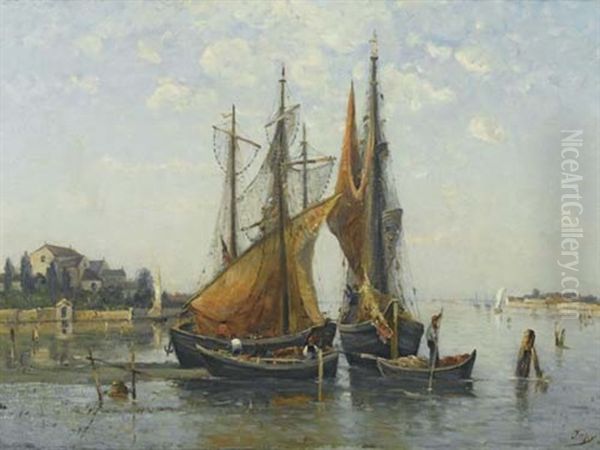 Fischerboot Im Hafen Oil Painting by Louis Aime Japy