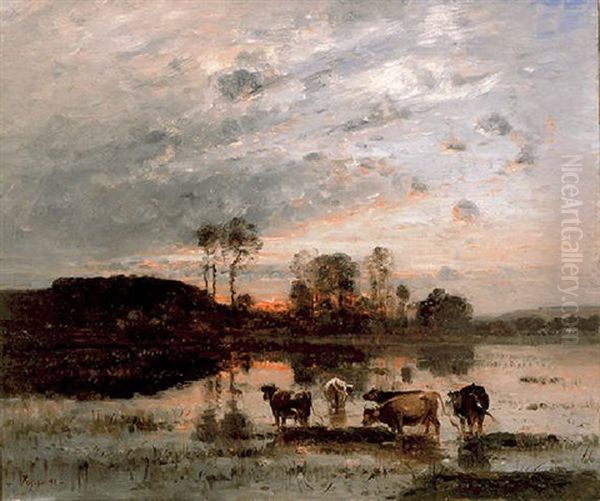 Sunset Pastorale Oil Painting by Louis Aime Japy