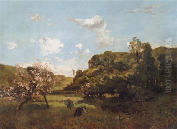 Hugelige Landschaft Im Fruhling Mit Wandernden Frauen Oil Painting by Louis Aime Japy