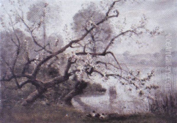 Bluhender Obstbaum Oil Painting by Louis Aime Japy