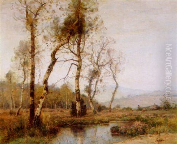 Franskt Landskap Med Herde Och Farhjord Oil Painting by Louis Aime Japy