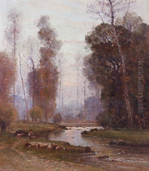 Tending The Flock Near Sunset Oil Painting by Louis Aime Japy