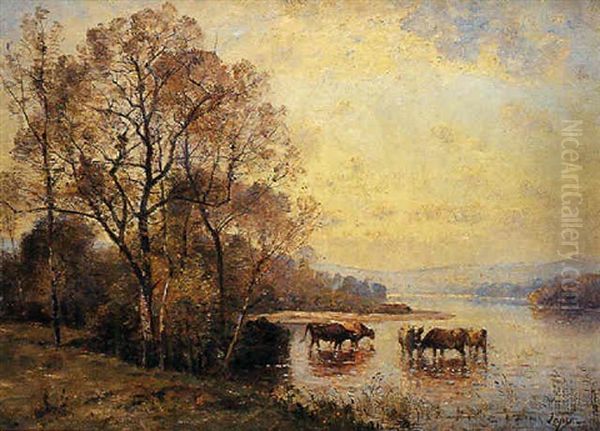 Le Troupeau A La Riviere Oil Painting by Louis Aime Japy