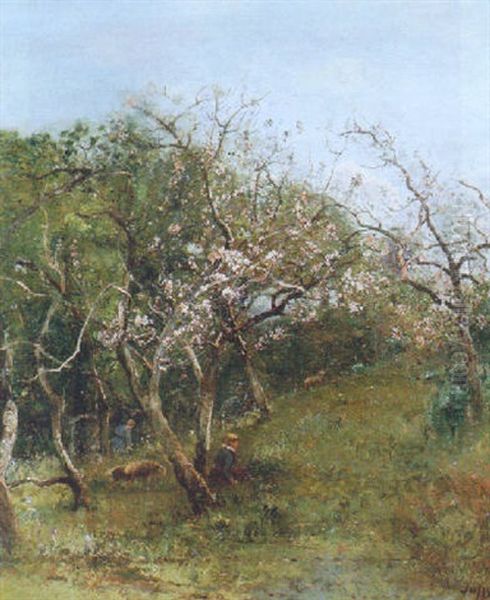 Springtime Pasture Oil Painting by Louis Aime Japy