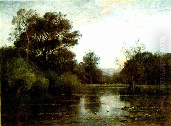 Twilight On Jourcey Pond Oil Painting by Louis Aime Japy