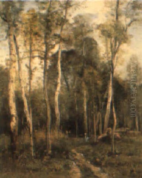 Figures In A Forest Clearing Oil Painting by Louis Aime Japy