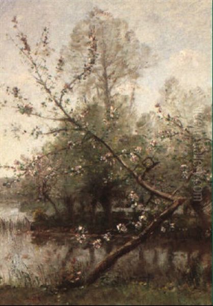 Trees In Blossom In Spring Oil Painting by Louis Aime Japy