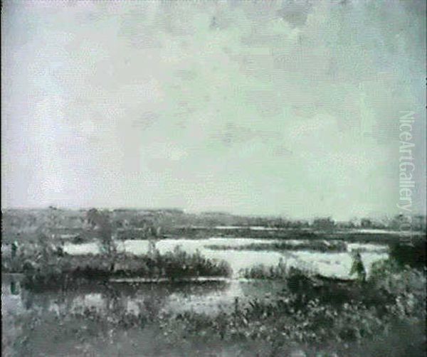 Figures In An Extensive Marsh Landscape Oil Painting by Louis Aime Japy