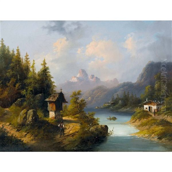 Sommerliche Alpenlandschaft Oil Painting by Jean Jaquet