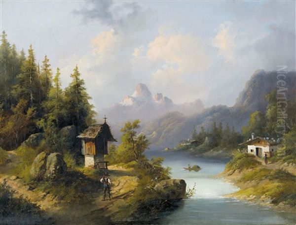 Sommerliche Alpenlandschaft Oil Painting by Jean Jaquet