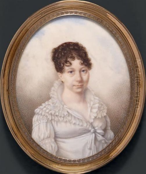 Portrait De La Comtesse De Lendemelle En Buste Vers La Droite, Presque De Face, En Robe De Voile Blanc Bordee De Dentelle Oil Painting by Marie Victoire Jaquotot