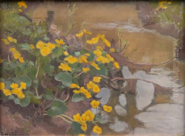 Marsh Marigolds Oil Painting by Eero Jaernefelt