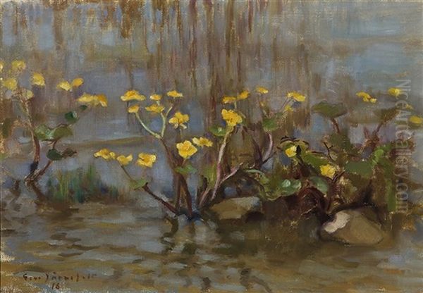 Marsh Marigold Oil Painting by Eero Jaernefelt