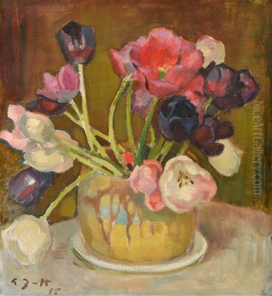 Still Life With Tulips Oil Painting by Eero Jaernefelt