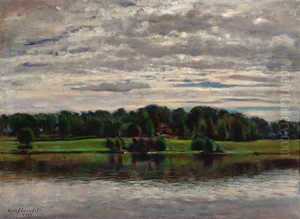 Am Flus. Blick Auf Ein Am Wasser Gelegenens Bauernhaus Oil Painting by Eero Jaernefelt