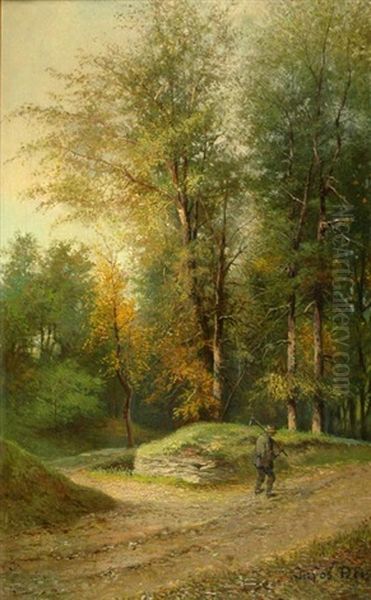 Forest Interior With An Old Man Oil Painting by Petr Jaros