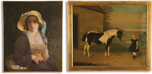 Betsy Burtis (d. 1813), The Artist's First Wife And Girl With Pony (2 Works) Oil Painting by John Wesley Jarvis