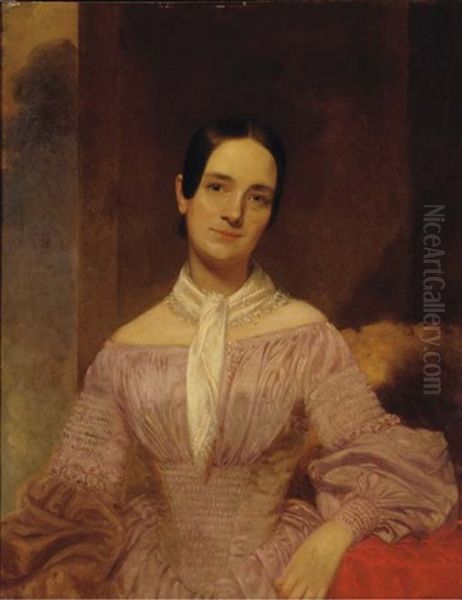 Portrait Of Isabel Morrison, Seated, Three-quarter Length, In Pink Silk Dress (+ Portrait Of Ellen Morrison; 2 Works) Oil Painting by John Wesley Jarvis