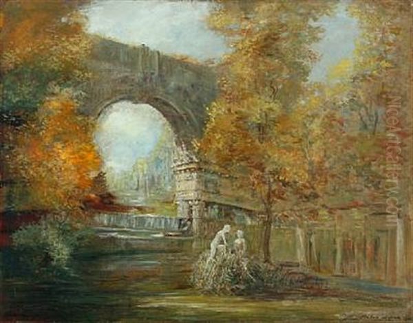 Park Scenery With A Triumphal Arch Oil Painting by Victor Jasper