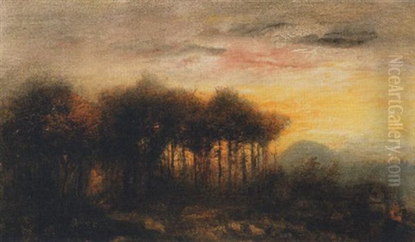 Abendstimmung Uber Waldlandschaft Oil Painting by Victor Jasper