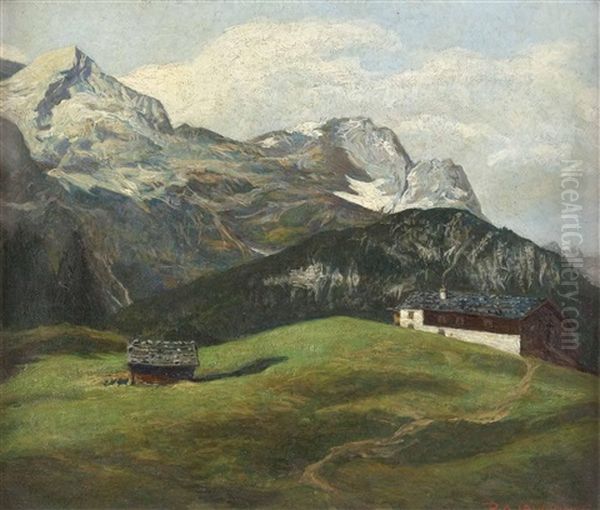 Alpspitze Und Zugspitze (vom Eckbauer) Oil Painting by Rudolf-Alfred Jaumann