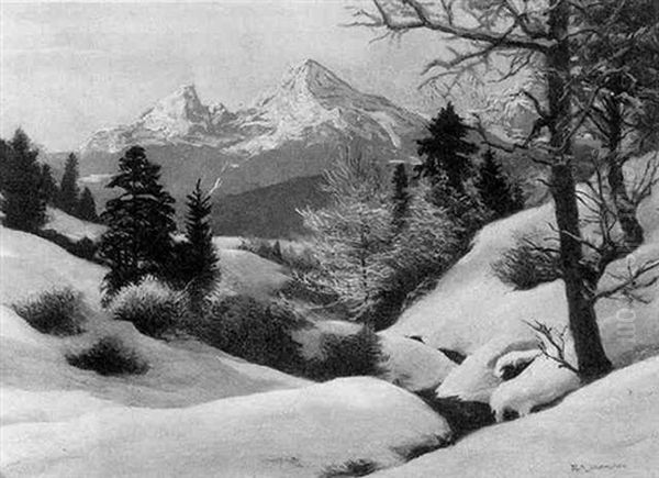 Blick Auf Den Watzmann Oil Painting by Rudolf-Alfred Jaumann