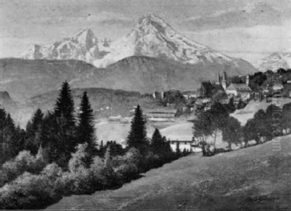 Blick Auf Berchtesgaden Mit Dem Watzmann Oil Painting by Rudolf-Alfred Jaumann