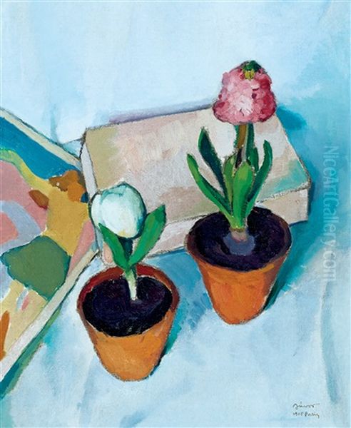 Potted Plants Oil Painting by Pal Javor